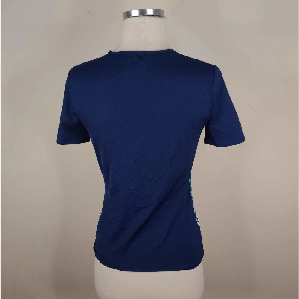Lands' End Rash Guard Top UPF Floral Crewneck Short‎ Sleeve